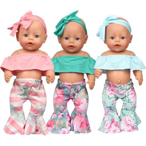 New Pattern Popular Off Shoulder Print Flared Pants Set Fit 18 Inch American&43cm Baby New Born Doll Clothes Accessories