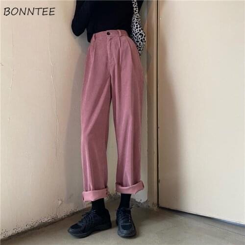 Pants Women Harajuku Corduroy Chic Fall Spring Trendy High Waist Ladies Streetwear All-match Ins Popular Daily Woman Trousers