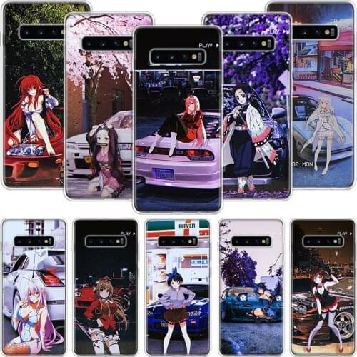 Anime Girl JDM Sports Car Drift Phone Case For Samsung Galaxy S10 S20 S21 S9 S8 S7 Note 10 20 9 8 FE J4 J6 Ultra Plus Lite Pro