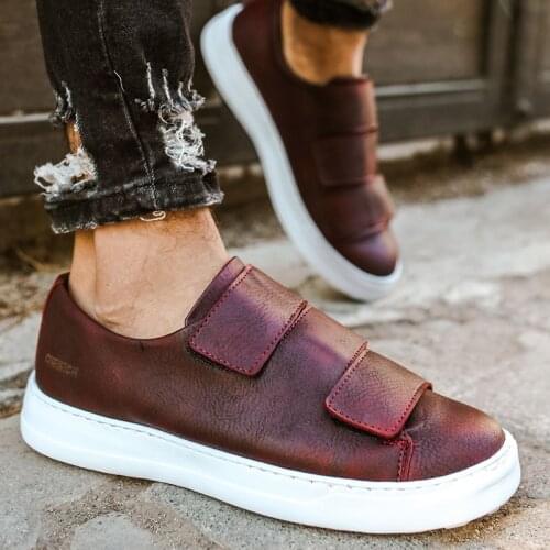 Chekich Men Casual Sneakers Claret Red Artificial Leather Sport Shoes Velcro Style Daily Lightweight Sewing and Light Base Design Odorless Comfortable 2021 Summer & Autumn Fashion Flats Suits Wedding CH007 V3