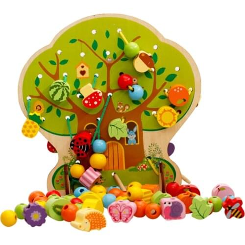 Wooden Lacing Beads Set Baby Daycare Preschool Toy for Toddler Boys Girls