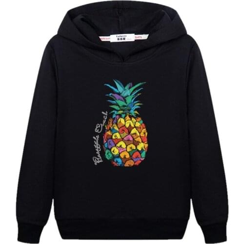 Colorful Pineapple Kids Girls Hoodies Sweatshirt Fashion Casual Basic Coat Black Fruit Print Long Sleeve Tracksuit Thin Top