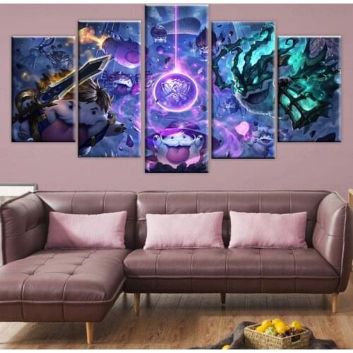 Home Decor 5 Piece Thresh/Garen League of Legend Game Painting Poster Wall For Home Bedroom Canvas Wholesale Oil Framework