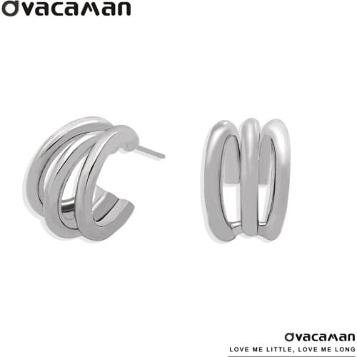 Dvacaman Silver Color Copper Stud Earrings for Women Korean Geometric Hoop Earrings Female Vintage Jewelry 2020 Trendy Wholesale