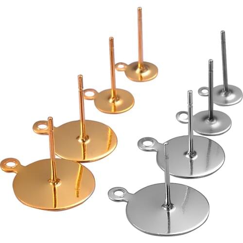 Stainless Steel Jewelry Findings Diy 100pcs Blank Post Flat Round Earring Studs Pins for Earring Jewelry Findings 5/6/10/12mm