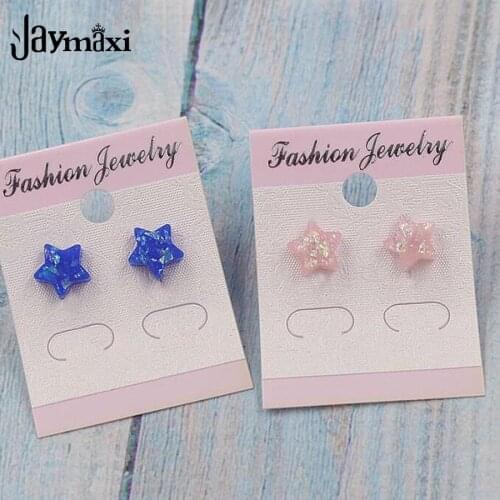 Jaymaxi 10mm Star Earrings Blue Pink Fire Opal Women Fashion Jewelry Gift for Children Wholesales Price 3pair/lot