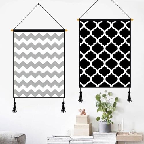Canvas Paintings Wall Art for Living RoomBlack and White Geometric shape on Posters Hanging behind sofa Home Decoration