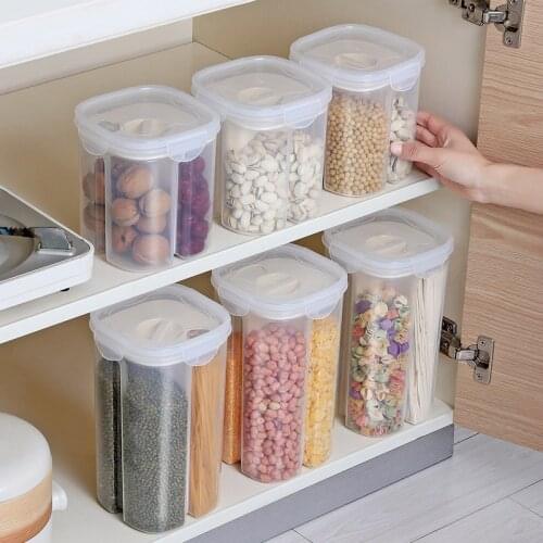 1.8/3L Food Storage Container Rotating Cover Plastic Transparent Sealed Cans Jar Kitchen Refrigerator Grain Storage Tank Box