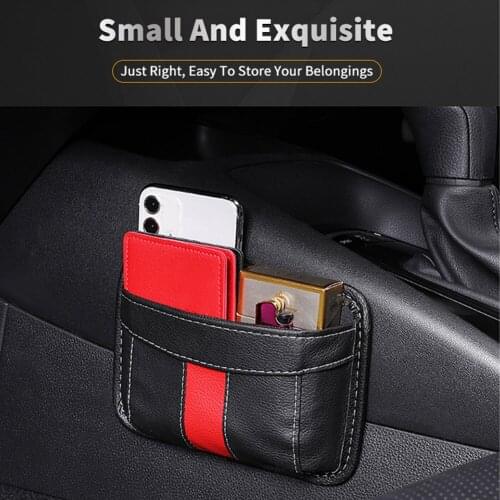 Car Side Storage Leather Storage Bag Car Seat Back Organizer With Adhesive Mobile Phone Wallet Bag Interior Accessories