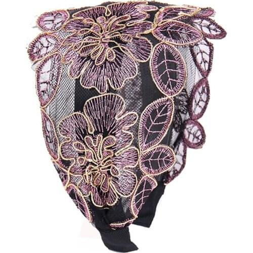 Vintage Flower Embroidery Lace Hair Hoop Toothed Non-Slip Wide Hairband Lady Elegant Adjustable Headband Fashion Hair Accessory