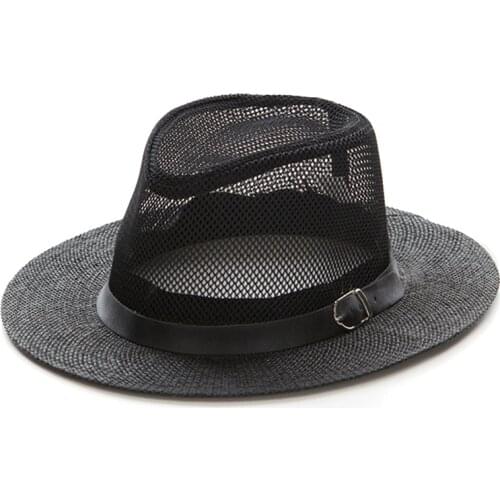 Summer Men Women Paper Straw Jazz Fedoras Hats with Belt Buckle Wide Flat Brim Beach Sunshade Hat Party Formal Panama Cap GH-665