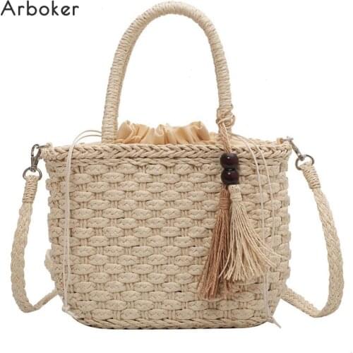 Summer Women Handbag Beach Weaving Bag Straw Knitting Shoulder Bags Casual Wrapped Tassel Handbags Girls Shopping Holiday Tote