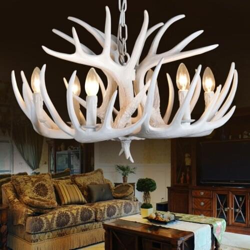 White Deer antler chandelier Lighting Large White Candle kitchen chandelier rustic light Resin Deer Horn Rustic Loft vintage cha