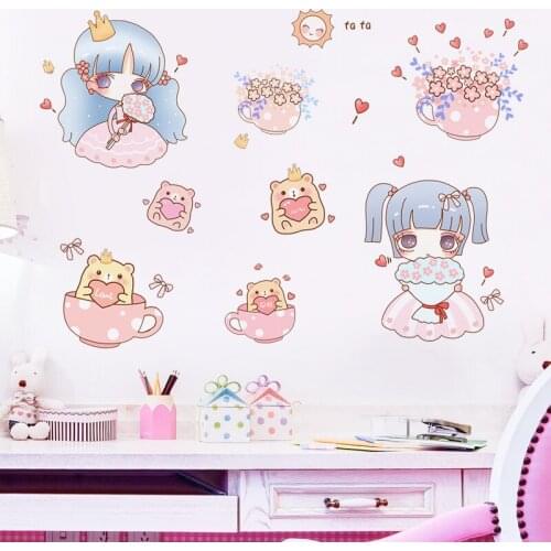 Cartoon Girl Wall Stickers DIY Princess Room Wall Decals for Kids Rooms Baby Bedroom Decoration Aesthetic Wallpaper