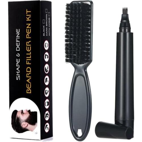 Four-pronged Beard Filling Pen Kit Salon Hair Engraving Styling Beard Filling Pen Beard Brush Set Waterproof And Sweat-proof
