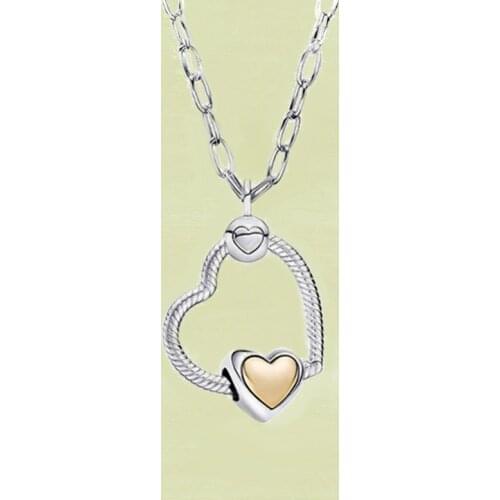 2021 New Mothers Day Series 100% 925 Silver Golden Dome Heart Necklace Set, Fashion Original Diy Jewelry Gifts For Girls