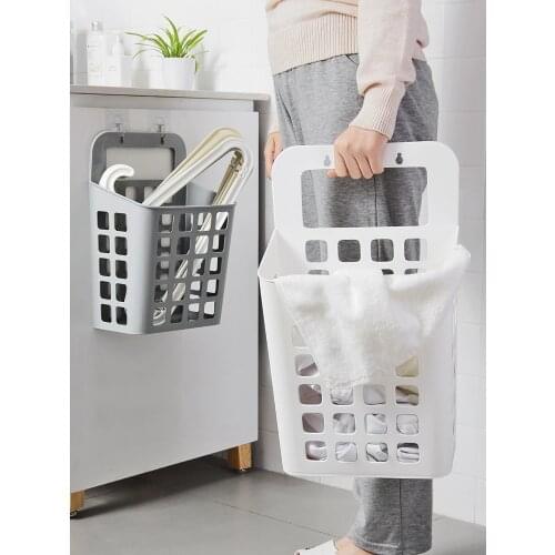 White Plastic Laundry Wall-Mounted Dirty Clothes Basket Fashion Collapsible Basket Bathroom Free Punching Wall Hanging Laundry