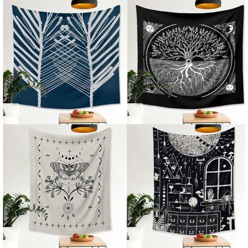 Hippie Wall Hanging Blue Wall Cloth Psychedelic Tapestry Witchcraft Moon Life Tree Tapestries Carpet Bed Cover Boho Home Decor