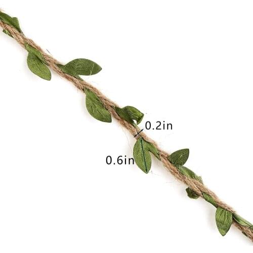 Natural Jute Twine Creative Burlap Leaf Ribbon with Artificial Green Leaves for Art and Crafting Home Party Decoration