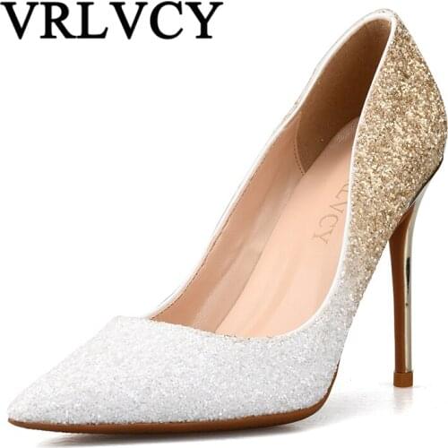2018New Shoes Sequins Leather Sexy Woman 10cm Shallow Mouth High-Heeled Women Shoes Party