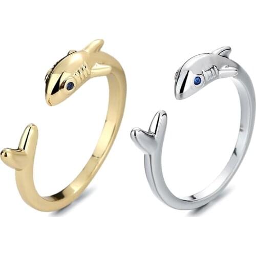 New Creative Animals Shark Rings For Women Silver Color Fashion Adjustable Opening Metal Ring Punk Style Party Jewelry