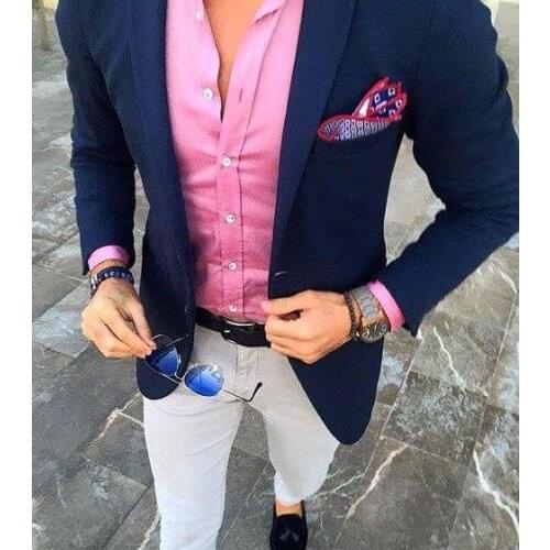 New Fashion Royal Blue Men Suits Two-Button 2Piece Groomsmen Suits Man Blazer Slim Fit Business Suit(blue coat+white pant)