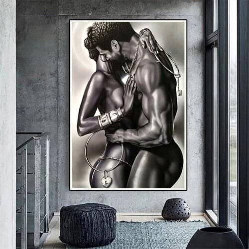 Naked Black Couple Oil Painting Perfect Lovers Sex Canvas Posters Prints Cuadros Wall Pictures For Living Room Decor Frameless