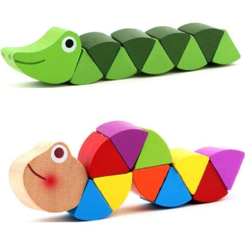 Colorful Wooden Worm Puzzles Kids Learning Educational Didactic Baby Development Toys Fingers Game For Children Montessori Gift