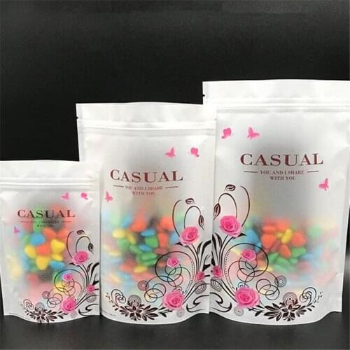 100Pcs/Lot Zip Lock Plastic Bags Food Stand Up Pouch With Zipper Packaging Plastic Bags Transparent Matte Flowers Storage Gifts