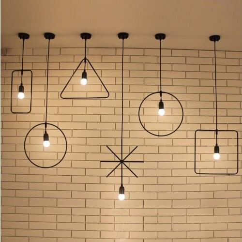 Nordic Simple Bar Pendant Lamp Loft Industrial Creative Vintage Wrought Iron Pendant Light Geometric Circle Lighting PL512-A