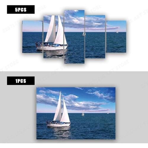 Nordic Posters and Prints Blue Sailboat Canvas Painting Seascapes Wall Pictures For Living Room Office Decorative Unframed