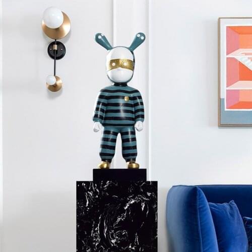 Modern Cartoon Bear Wearing Gold Blindfold Sculpture For Home Hotel Club Hall Corridor Sales Office Soft Decor Art Ornaments