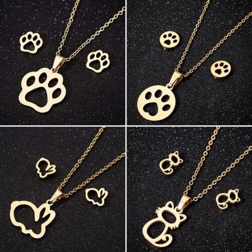 Jisensp Trendy Lovely Pet Footprint Stud Earrings Simple Fashion Hollow Rabbit Cat Stainless Steel Earrings for Women Girls Gift