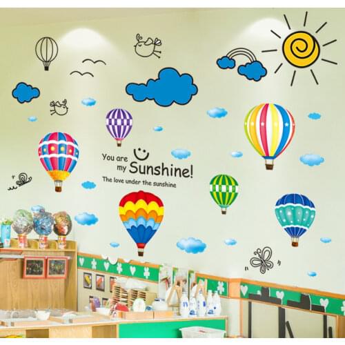 [shijuekongjian] Sun Clouds Wall Stickers DIY Cartoon Colorful Balloons Wall Decals for Kids Rooms Baby Bedroom House Decoration