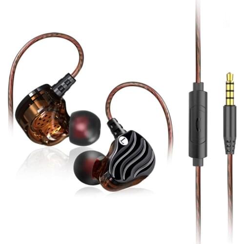 Sports Headset Dual Moving Coil 4-unit In-ear Headphones HD HiFi Music Wired Earphone with Mic For iPhone Samsung Huawei Xiaomi