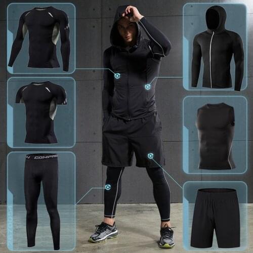 Mens running sets Gym Tight Sport Clothing Basketball Training Tracksuit Fitness Jogging Sports Wear Compression Sports Clothes