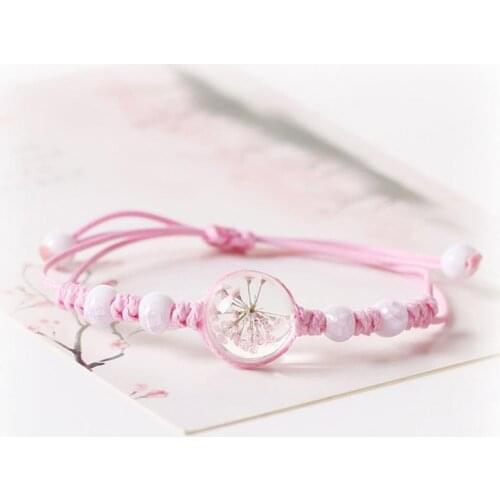 Dried Flower Transparent Women Pressed Flower Bracelet Adjustable Dried Gypsophila Bracelet Charm Bracelet Jewelry