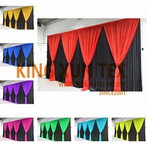 Black Color Ice Silk Wedding Backdrop Curtain Stage Background With Colorful Drape Valance Event Party Decoration
