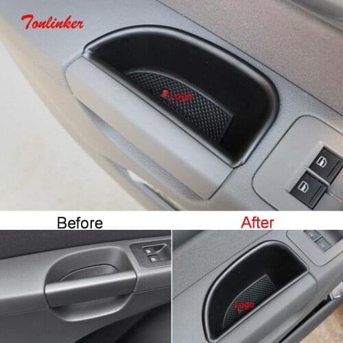 Tonlinker Interior Door Storage Barrel Cover Case Sticker for Volkswagen Sharan 2014-19 Car Styling 2 PCS ABS Plastic Covers