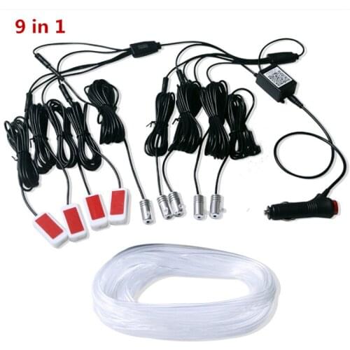 Universal 9 in 1 RGB LED with 6M Interior decoration car fiber optic strip light by App Control 12V decorative atmosphere lamps