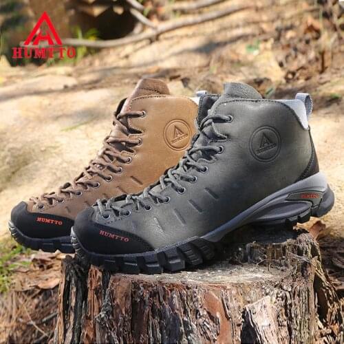 HUMTTO Men Women Waterproof Trekking Boots Genuine Leather Hiking Shoes Walking Outdoor Mens Sneakers High Top Tactical Boots
