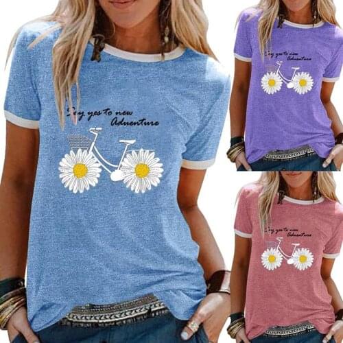 Women T-shirt Top Casual O Neck Polyester Short Sleeve Bike Marguerite Print Loose T-shirt Top Womens Clothing футболки