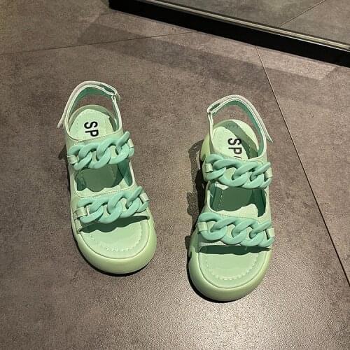 Women Platform Sandals Green Women Shoes Chain Flat Platform Thick Bottom Slippers Sandals Shoes Women Open Toe Sandals Shoes