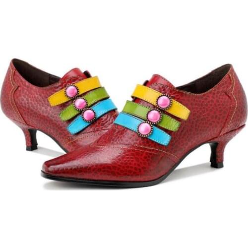 YourSeason Ladies Mixed Colors Pointed Toe Pumps Vintage Handmade Women 2021 High Heels Fashion Zip Shoes Genuine Leather