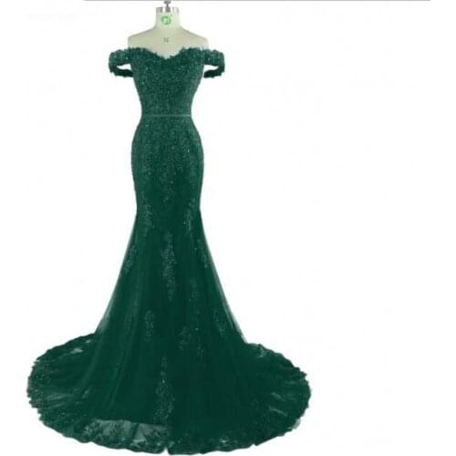Emerald Green Long Lace Mermaid Evening Dresses Party Women 2018 Beaded Formal Evening Gowns Dresses Wear robe de soiree longue