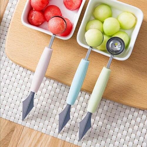 2 in1 Dual-head Stainless Steel Carving Knife Fruit Watermelon Ice Cream Baller Scoop Stacks Spoon Home Kitchen Accessories