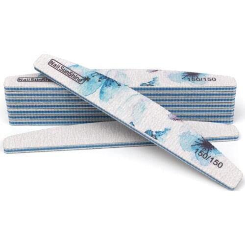 25Pcs Moon Shape Nail File 150/150 Blue Color Flower Nail Buffer Block Nagel Vijl Buffer Limas Para Unhas Acrylic Nail Supplies