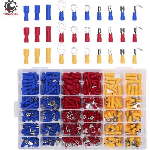 480pcs Assorted Insulated Electrical Wire Terminals Crimp Connectors Spade Ring Butt Fork Terminal Electrical Crimp Wire Cable
