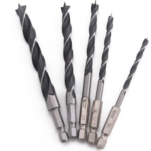 5pcs Self-centering Drill Bits HCS Quick Change 1/4" Hex Shank Three Point Wood Drill Bit Set Hole Cutter 4/5/6/8/10mm