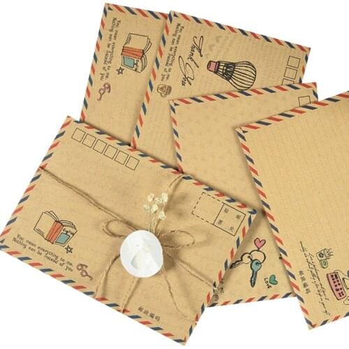 8pcs/pack Vintage Kraft Paper Envelope Airmail Postcard Cover Greeting Cards Envelope for Invitations Stationery Gift Card